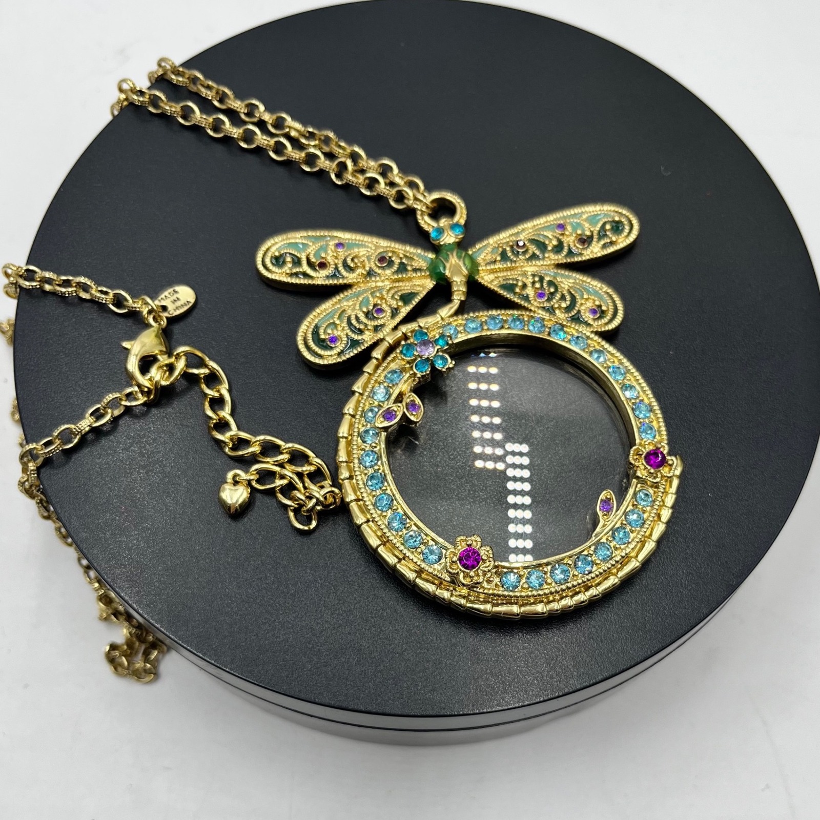 Colleen Lopez My Favorite Things Dragonfly 5x Magnifying Pendant Glass Necklace